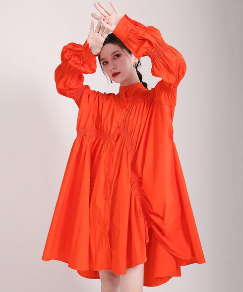 Gather Twist Balloon Shirt Dress